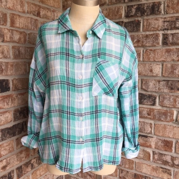 NWT Sanctuary Bloom Plaid Long Sleeves Top Green S - Picture 1 of 5